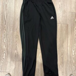 adidas Black Track Pants with Dark Green Side Stripes